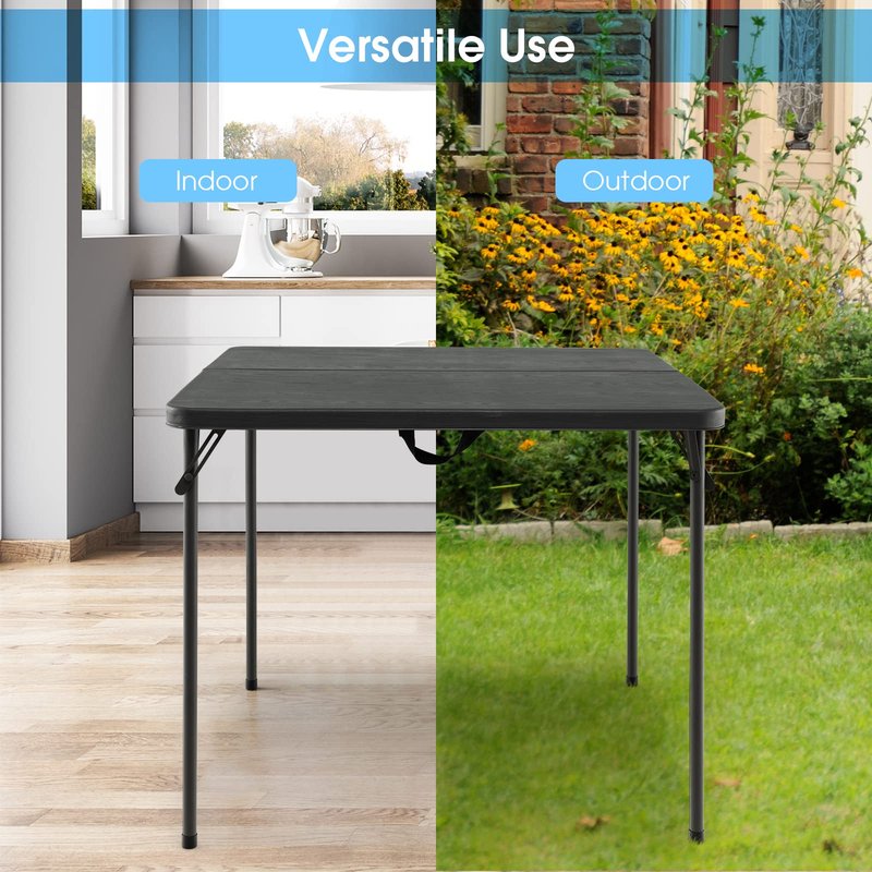 Goplus 34" Square Folding Card Table, Portable Plastic Utility Folding Tables with Collapsible Legs & Carrying Handle, Indoor Outdoor for Picnic, Party, Dining, Camping, BBQ, Grey