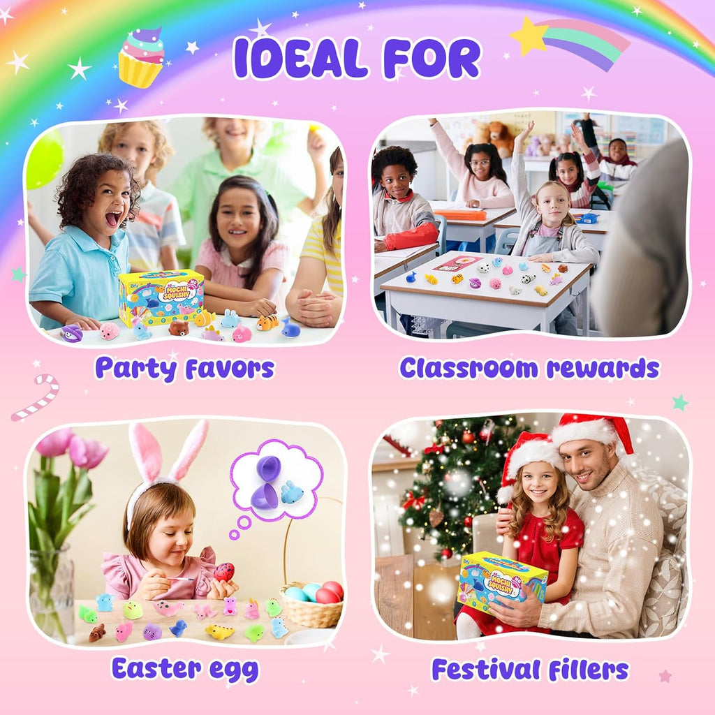 Zefy 80 Pcs Mochi Squishy Toys - Fun Fidget Toys for Kids | Perfect Valentine Party Favors & Classroom Prizes