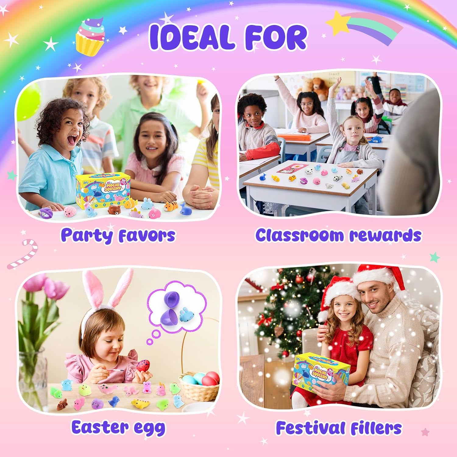 Zefy 80 Pcs Mochi Squishy Toys - Fun Fidget Toys for Kids | Perfect Valentine Party Favors & Classroom Prizes
