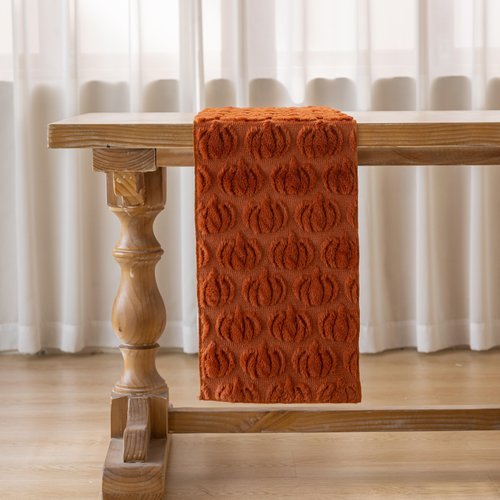 Keketoarrange Thanksgiving Table Runner Rust Terracotta Soft Plush Faux Fur Velvet Pumpkin Autumn Harvest Dining Centerpiece Decor for Home Kitchen Fall Decorations for Home 13 x 72 Inch