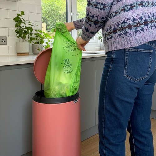 Eco Green Living 30 Litre Compostable Bin Liners, Plastic Free & Recyclable Tall Bin Bags for Food Waste, Leak Resistant Small Bin Liners, 64 x 104 cm, Six Pack (180 Bags)