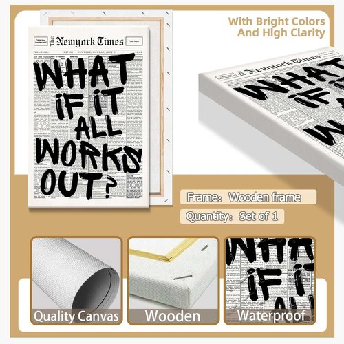 Drimiler Retro Black And White Newspaper Poster - Positive Affirming Quote Canvas Wall Art | 16x24in Framed