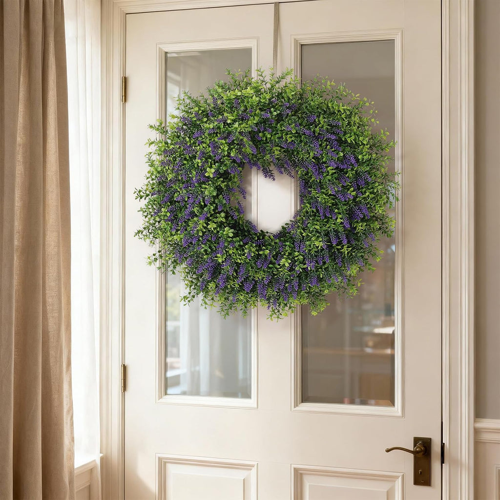 Regine Switzerland 26" Artificial Lavender & Boxwood Wreath - Large Faux Purple Greenery for Home Decor | All Seasons