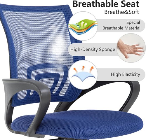 BestOffice Ergonomic Office Chair - Mid-Back Swivel Design with Breathable Backrest & Lumbar Support - Adjustable Height & Dark Blue Color for Comfort