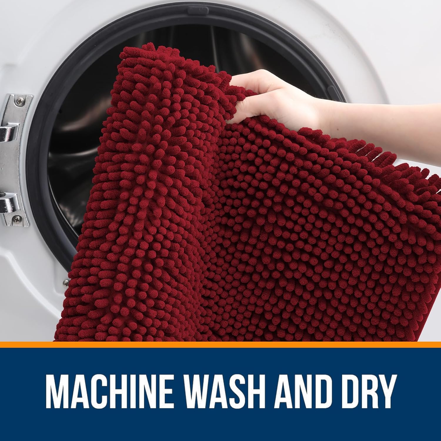 OLANLY Bath Rugs - Extra Soft Chenille, Quick-Dry Rubber Backing | 24x16 Red Machine Washable Mats