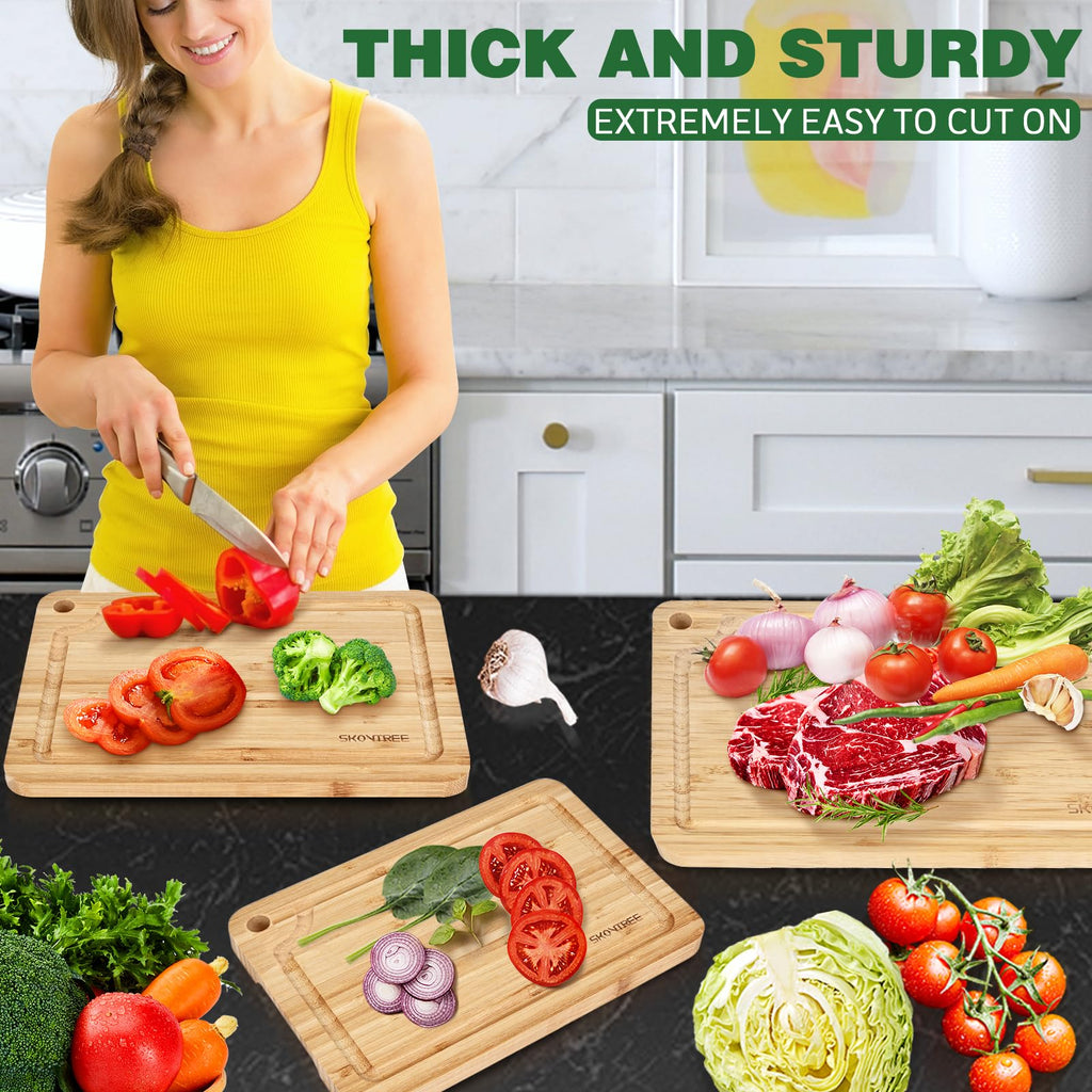 Skovtree Small Bamboo Cutting Boards for Kitchen, Cutting Board with Handle, Juice Groove for Fruits Chopping, Mini Lightweight 9"L x 6"W