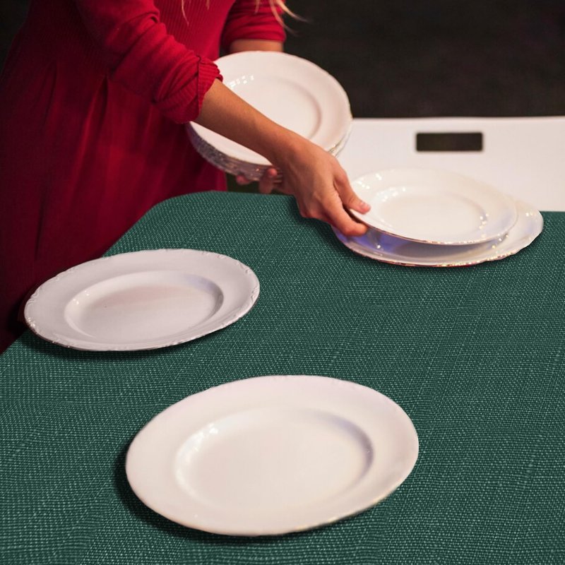 ASHLEY MADDEN Green Linen Tablecloth 60 x 90 | 100% Pure Linen Table Cloth | Perfect Table Linens for Christmas, Thanksgiving, Parties, Everyday | Linen Rectangular Tablecloth
