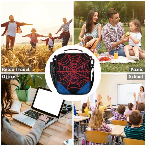 Bardic Lunch Box for Boys Girls - Reusable Insulated Lunch Bags for Kids - Large Capacity Cooler Back to School Lunch Thermal Meal Tote Kit, Black Spider Web
