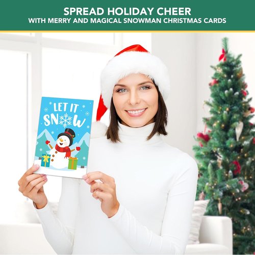 Decorably 16-Pack Snowman Christmas Cards - 5x7in Holiday Designs with Envelopes & Stickers