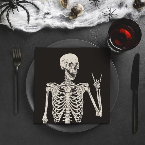 JarThenaAMCS 100Pcs Halloween Paper Napkins Smile Skeleton Luncheon Napkins Black Dinner Hand Napkins for Home Party Supplies Table Decor