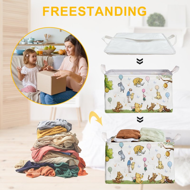 ZsaTuiy Winnie Basket,the Pooh baby Stuff,Winnie Nursery Decor Laundry Hamper With A Waterproof PECoating, Foldable, Bathroom and Bedroom SetClothes ,Toys Bin, Baby Nursery Hamper Decor