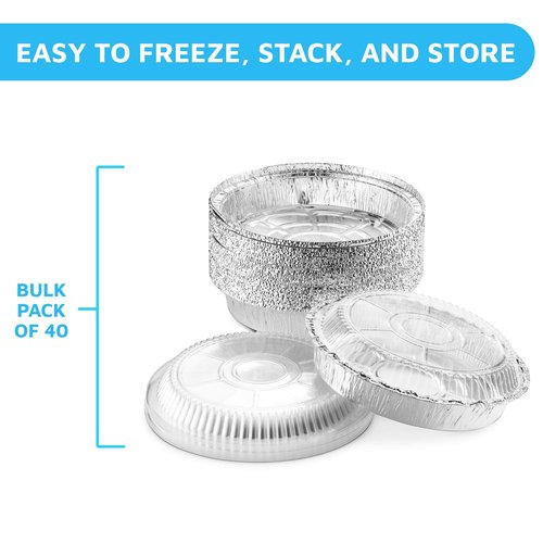 MontoPack 7” Round 40 Pack Aluminum Foil Pans with Clear Lids | Disposable Containers with Straight Walls for Storing, Baking, Meal Prep & Reheating | Freezer & Oven Safe, Recyclable