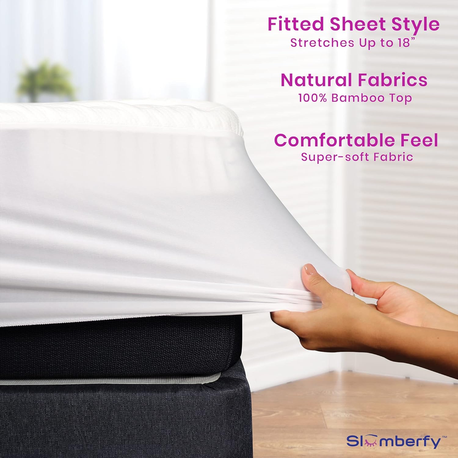 Slumberfy Waterproof Mattress Protector - Hypoallergenic Bamboo Viscose | Natural Breathable Jacquard | Queen Size 60x80”