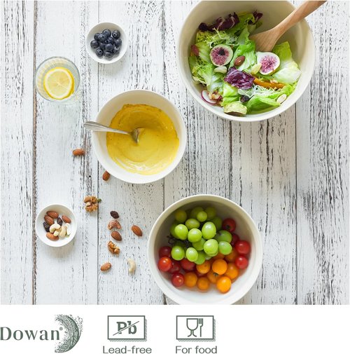 DOWAN Ceramic Mixing Bowls Set - Sturdy & Space-Saving | Microwave & Dishwasher Safe | 3.5/1.9/1.2 Qt, Creme White