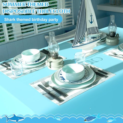 Kinlop 12 Pcs Plastic Light Sky Blue Tablecloths Green Disposable Rectangle Table Covers 54 x 72 Inch for Gender Reveal Parties Baby Shower Engagement Wedding, Fits 5 to 6 Foot Rectangle Tables