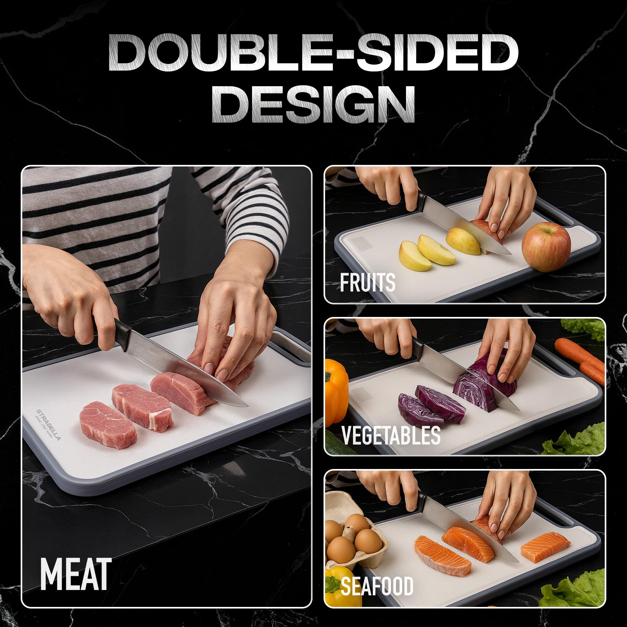 Strabella 100% Pure Titanium Cutting Board - Double Sided Titanium Cutting Boards For Kitchen - Dishwasher Safe Large Cutting Board for Cutting Meats, Fruits, Vegetables