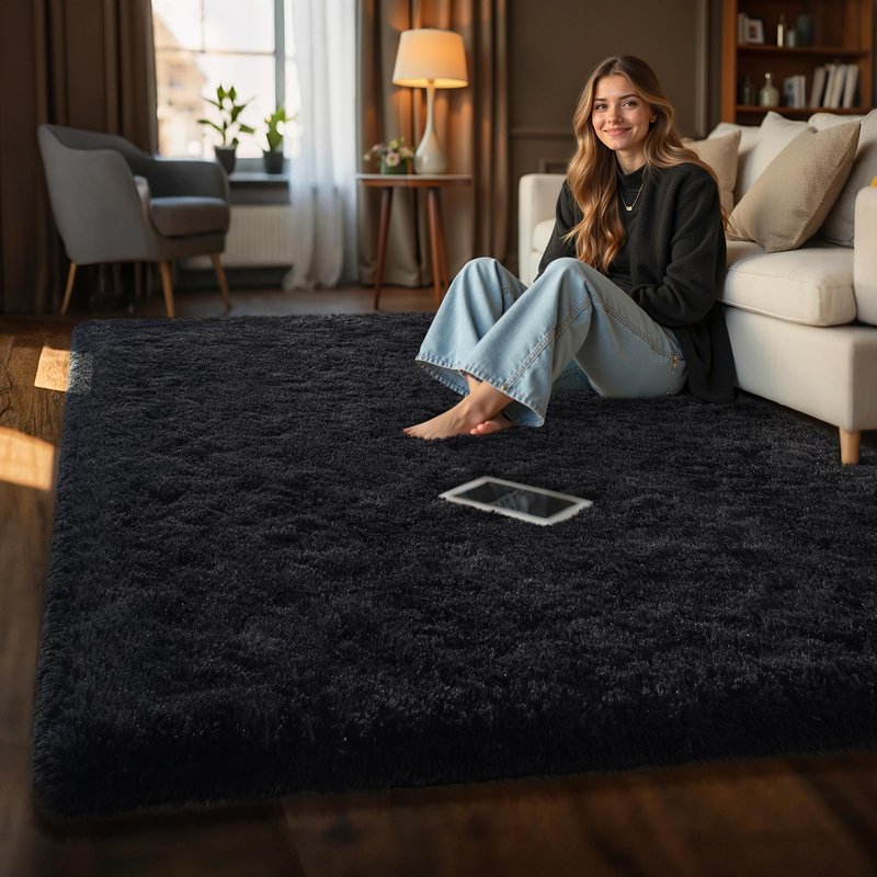HOMORE Living Room Rug 6x9 Grey Rugs for Bedroom, Tie-dye Area Rug Large Fluffy Rugs for Kids Room, Non Slip Furry Carpet for Nursery Boys Girls
