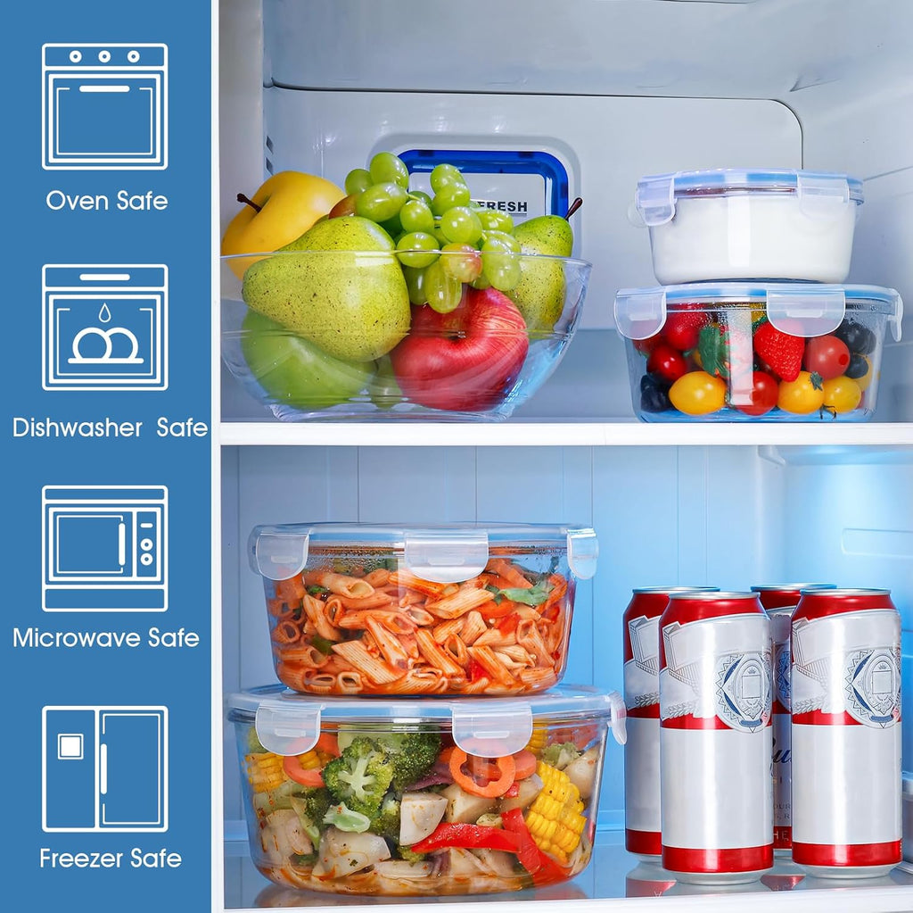 NUTRIUPS Large Round Glass Food Storage Containers - Airtight Lids for Meal Prep | 4-Piece Set