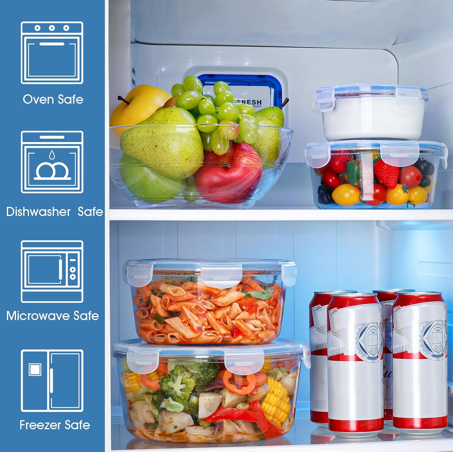 NUTRIUPS Large Round Glass Food Storage Containers - Airtight Lids for Meal Prep | 4-Piece Set