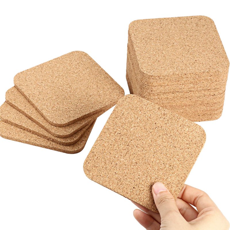 20 Pieces 5 mm Thick Wooden Cork Coasters Absorbent Square Cork Drink Coasters Mats 4 x 4 Inch