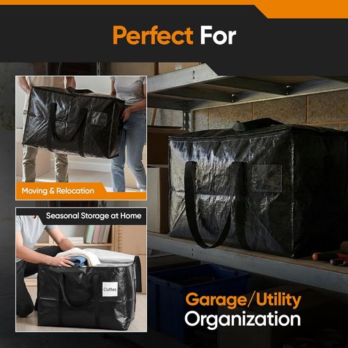 HOLDN’ STORAGE Extra Large Moving Bags - 10-Pack Heavy-Duty Reusable Totes with Zipper Lids | 30 & 45 Gallon