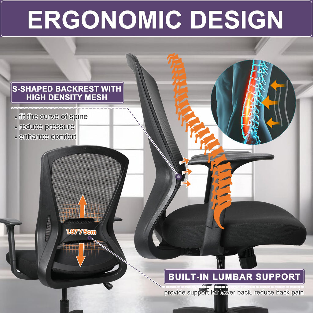 Ergonomic Rolling Comfy Computer Office Desk Task with Removable Armrests Adjustable Height for Big People Home Study Work