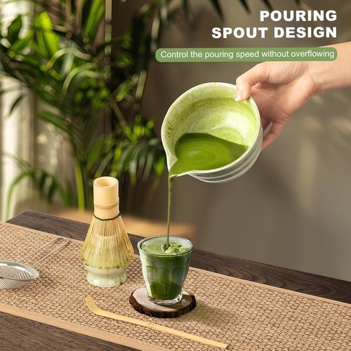 Dayacoco Matcha Whisk Set - Complete 5-Piece Ceramic Kit with Bowl, Whisk, Scoop & Sifter | Perfect Gift for Matcha Lovers (Green)