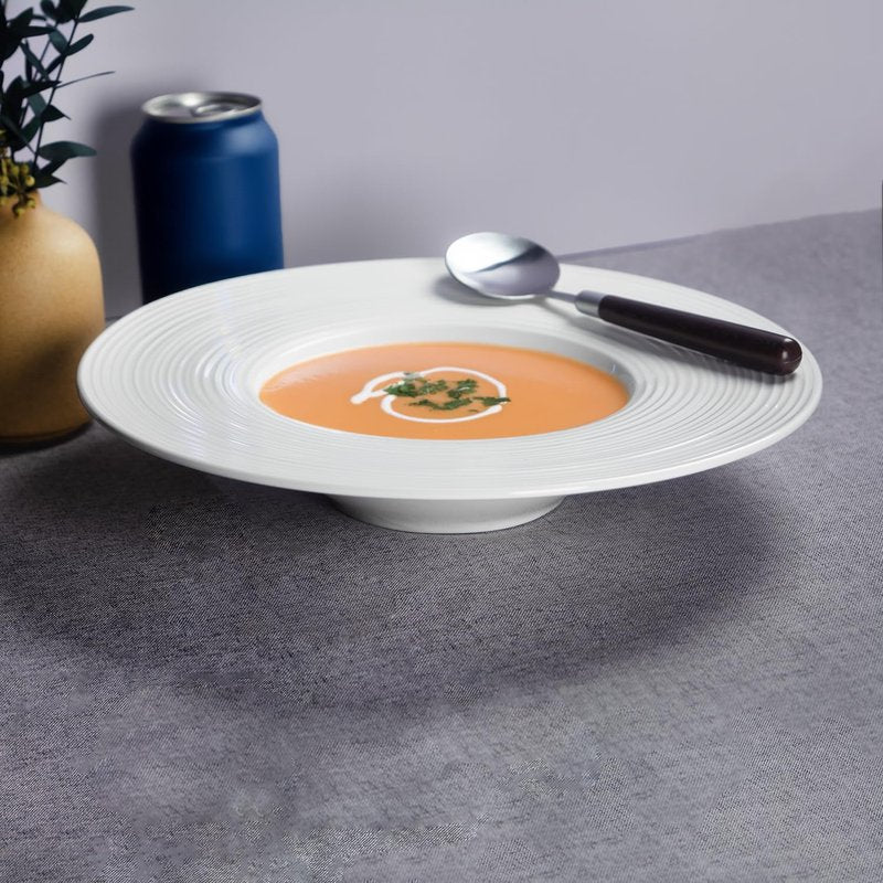 dingdaer Soup Plates Soup bowls Set of 4, Ceramics Rimmed Small Mouth Pasta Plates, for high end restaurants and best choice for gourmets, Modern and stylish tableware (Embossed coil, 10.9 Inch)