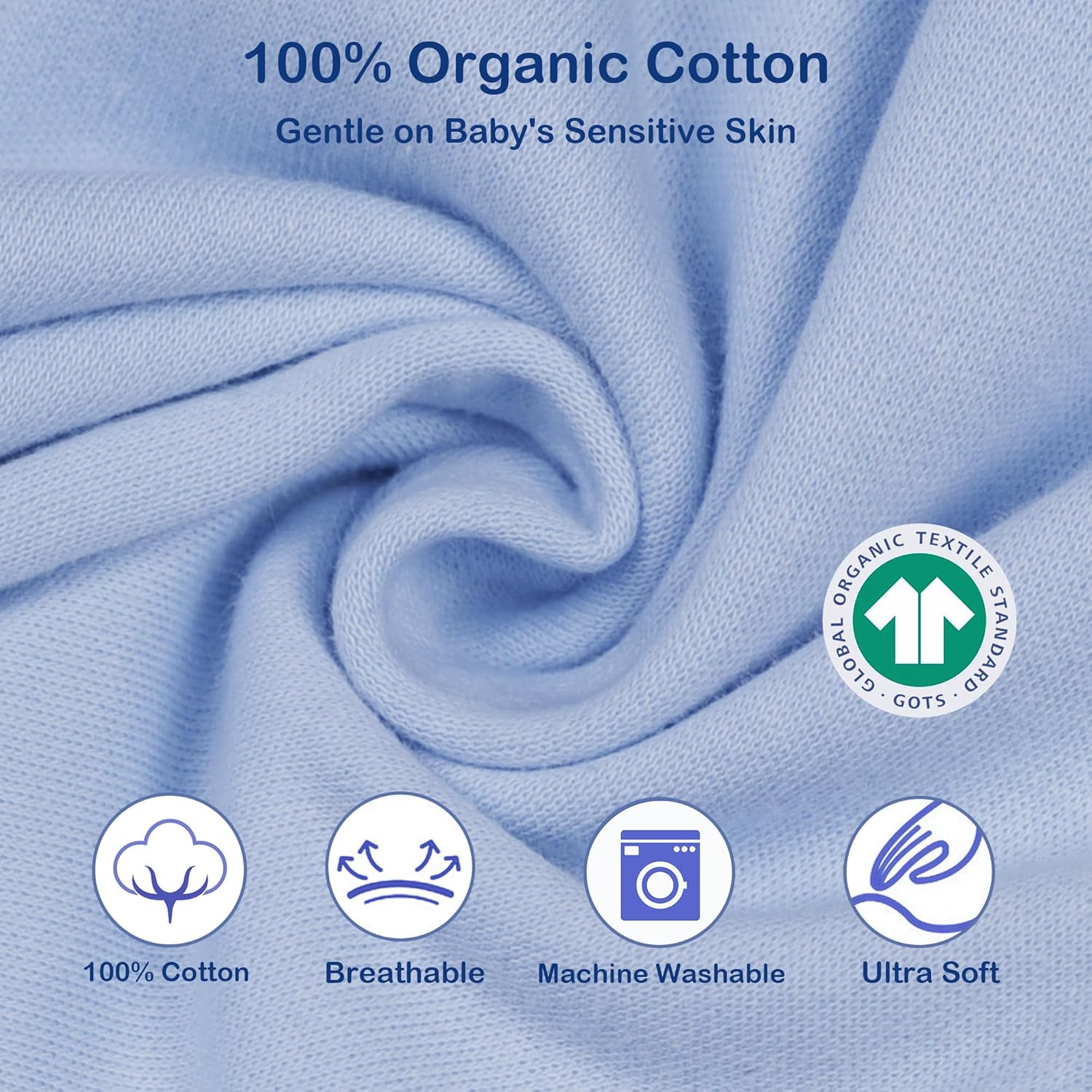 Skiennix Baby Sleep Sack Swaddle - 3-Way Adjustable Wearable Blanket | 100% Organic Cotton, 3-6 Months, 12-18 lbs, 1.0 TOG (Blue & Grey)