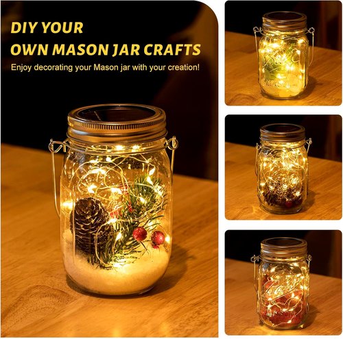 HXWEIYE Solar Mason Jar Lights - 30 LED Waterproof Fairy Lanterns for Outdoor Decor | 8 Pack, Warm White