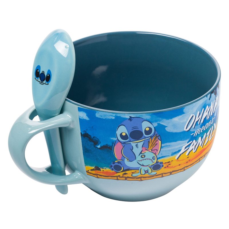 Silver Buffalo Lilo and Stitch Featuring Scrump Ohana Means Family Ceramic Soup Mug Spoon Set, 24 Ounces