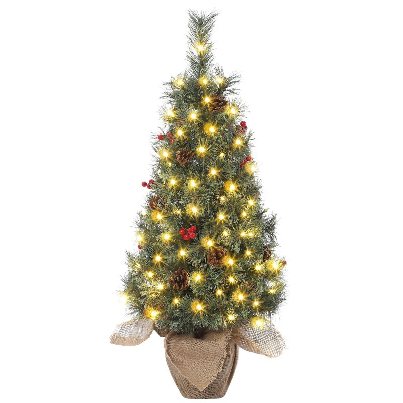GarveeHome Pre-Lit 3 ft Artificial Mini Xmas Tree, Nordic Spruce Christmas Tree with Led Lights & Burlap Bag Base, Suitable for Tabletop, Office & Home Decoration