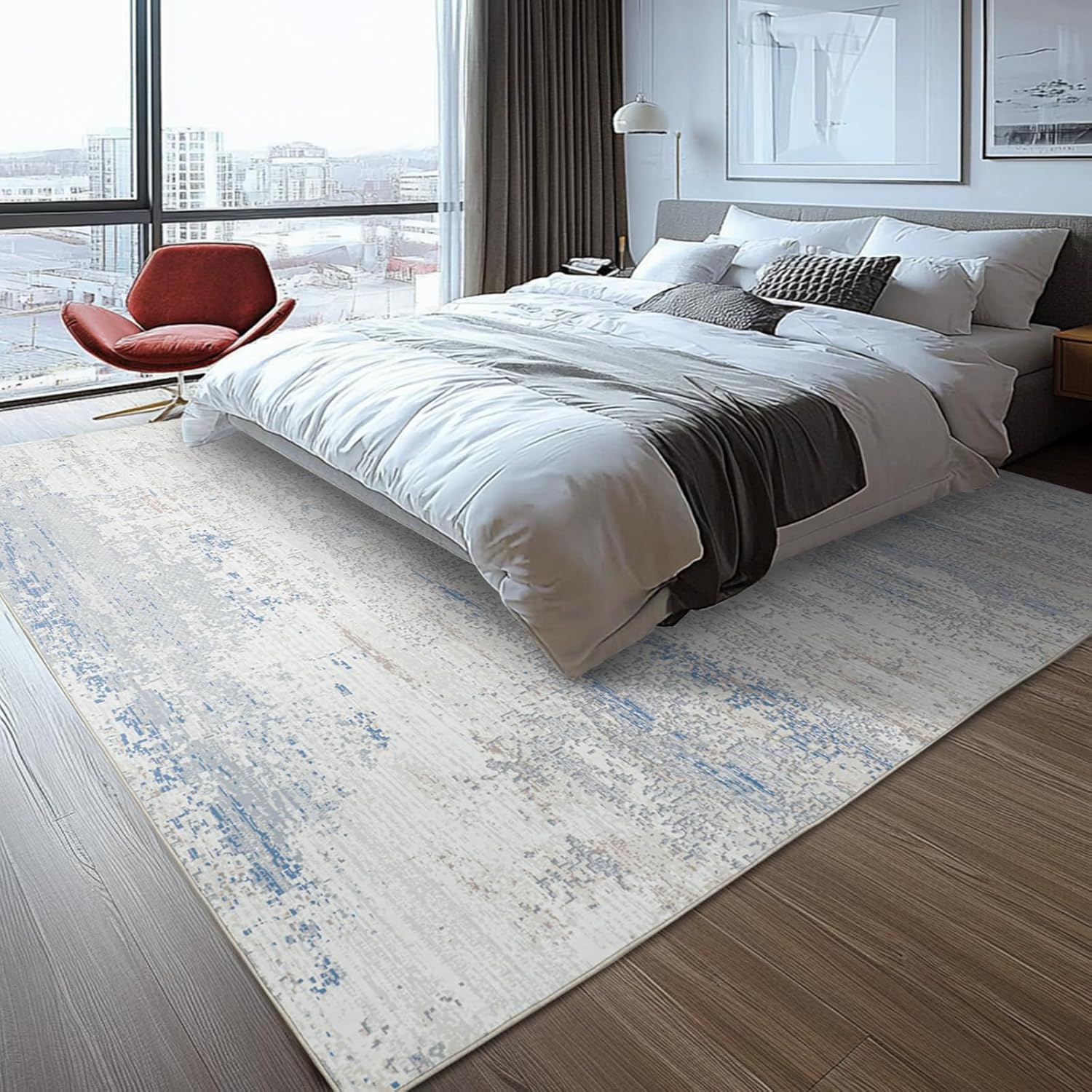 Skiennix Washable 8x10 Area Rug - Modern Abstract Design with Non-Slip Backing for Living Room, Bedroom, Office