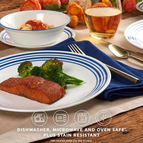 Corelle Vitrelle 18-Piece Dinnerware Set | Service for 6 | Triple Layer Chip & Crack Resistant - Laila Design