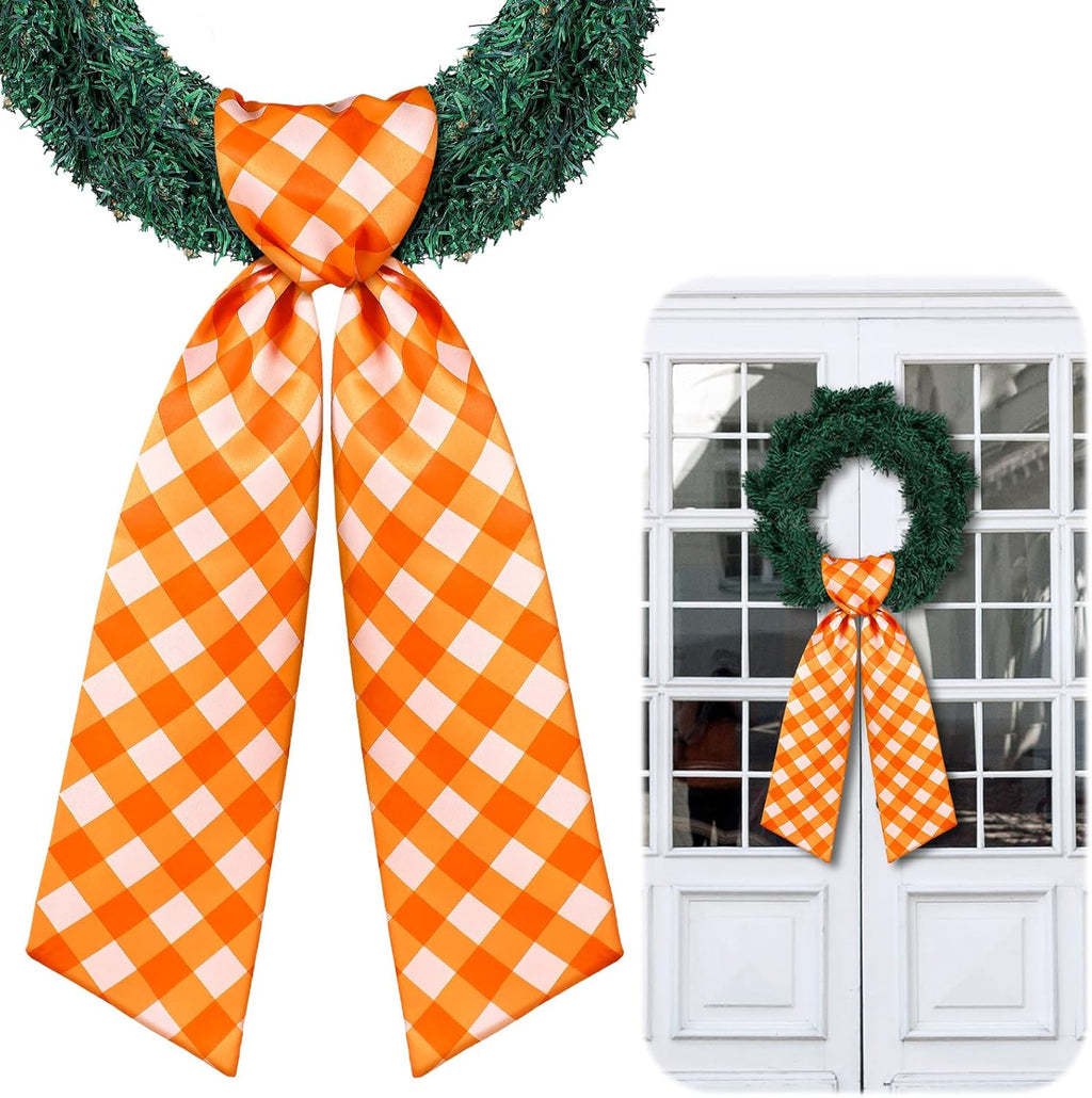 VitalCozy Fall Check Wreath Sash - Elegant Satin Ribbon for Monogrammed Decor | Indoor/Outdoor Use