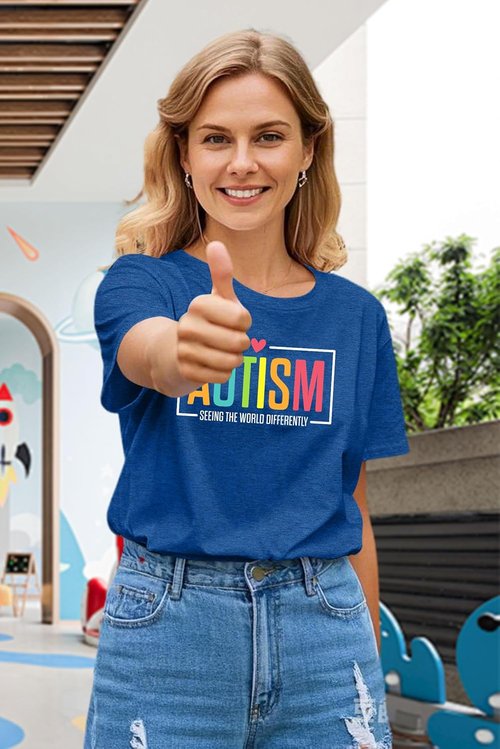 Ithalt Autism Awareness Shirt - Women's Blue T-Shirt for Autistic Moms | Puzzle Piece Design