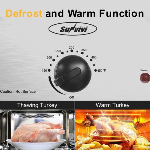 SUNVIVIPRO 14-Quart Electric Roaster Oven with Self-Basting Lid, Turkey Roaster Oven with Rack, Stainless Steel, Silver, 14 QT
