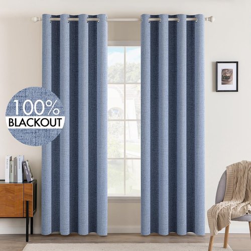 MIULEE Blackout Curtains - 100% Thermal Insulated Linen Texture Drapes | Stone Blue, 52x72 Inch (2 Panels)