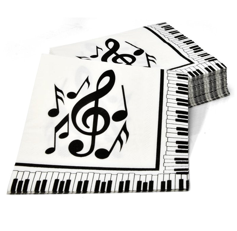 Gift Boutique 100 Count Musical Notes Cocktail Beverage Napkins Disposable Paper Decorative Black & White Music Piano Keys Dessert Napkin Karaoke