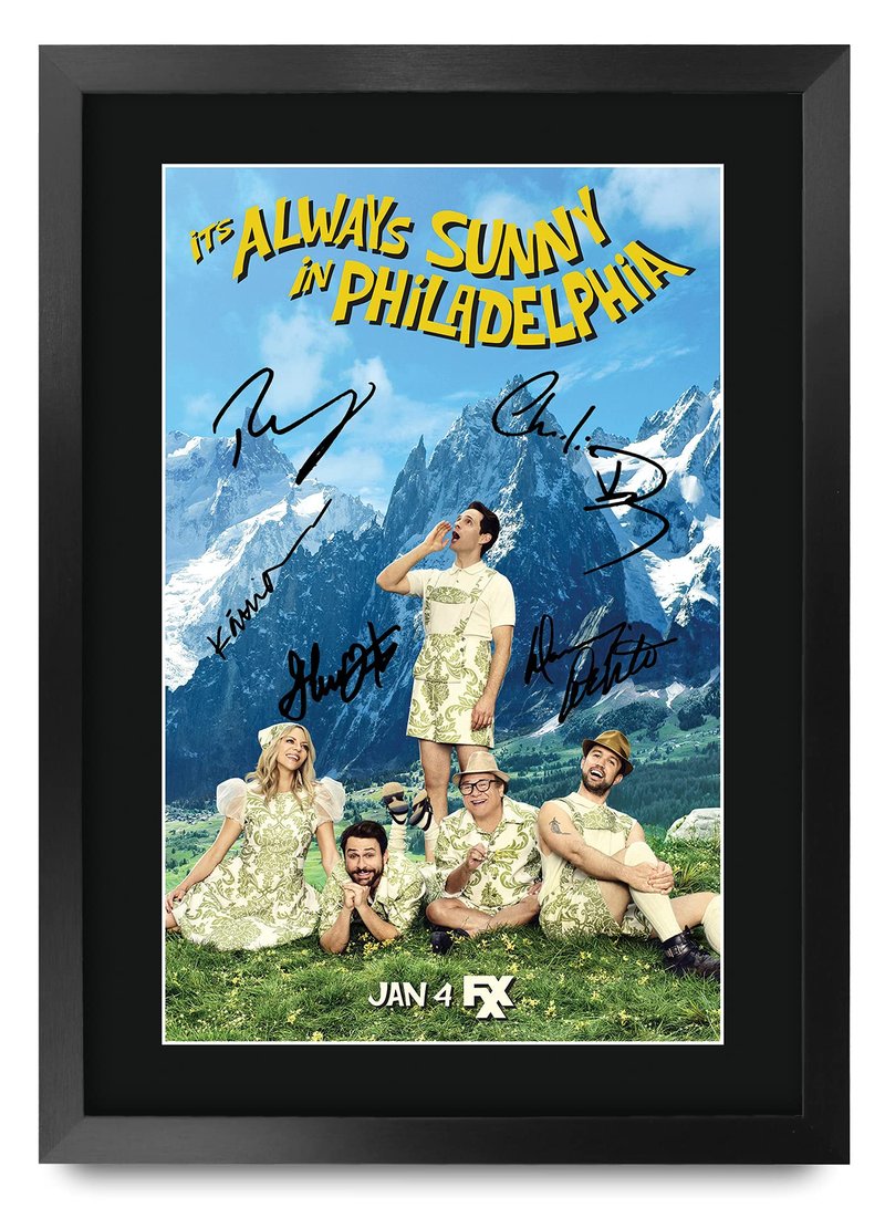 HWC Trading Its Always Sunny In Philadelphia TV Series Poster The Cast Signed 16" x 12" Framed Gift Printed Autograph Film Print Photo Picture Display - 16 x 12 Inches Framed