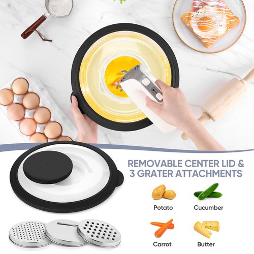 TeamFar 4-1 Colander with Bowl Set, Rotatable Colander for Kitchen, Stainless Steel Food Strainers and Colanders Mixing Bowl with Graters, for Veggies Fruits Washing, Pasta Straining - Black