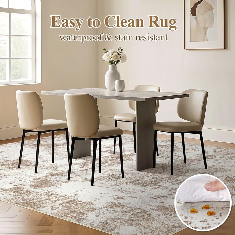 Micgeek 6X9 Washable Area Rug - Abstract Modern Neutral Large Rug Foldable Soft Thin Non Slip Low Pile Indoor Carpet Living Room Bedroom Kitchen Dining Room Home Office Brown