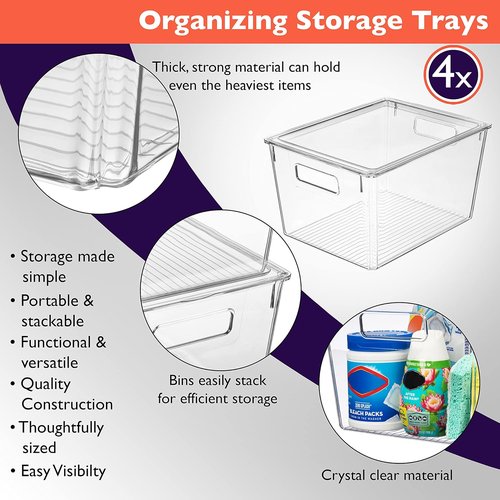 ClearSpace X-Large Plastic Storage Bins with Lids - Ideal for Kitchen Organization & Desk Storage