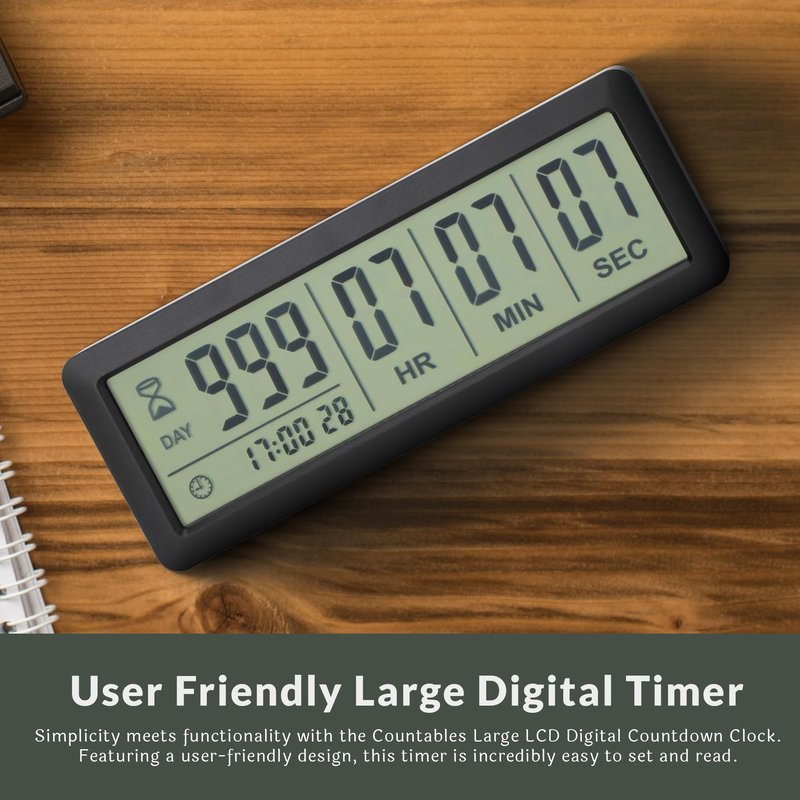 Countables - Large LCD Digital Countdown Clock - Up to 999 Days - Countdown and Retirement Timer, Count Down Clock for Retirement, Big Display Large Digital Timer for All Events (Black)