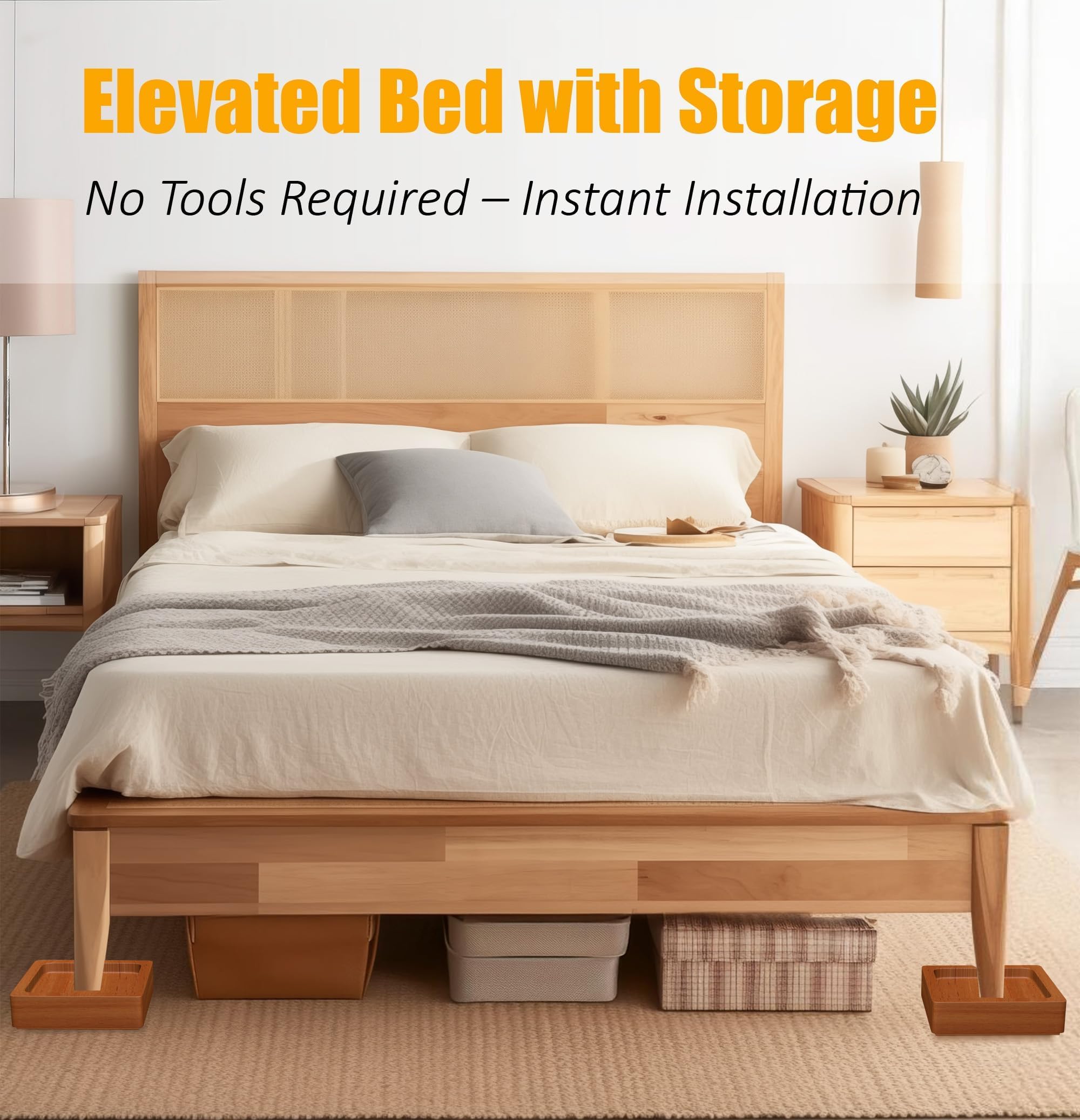 MONTIHOLD Premium Solid Pine Wood Bed Furniture Risers – 1-Inch Heavy-Duty Elevation for Beds, Sofas, and More | 2000 Lbs Capacity | Floor Protection (Single Height: 1")