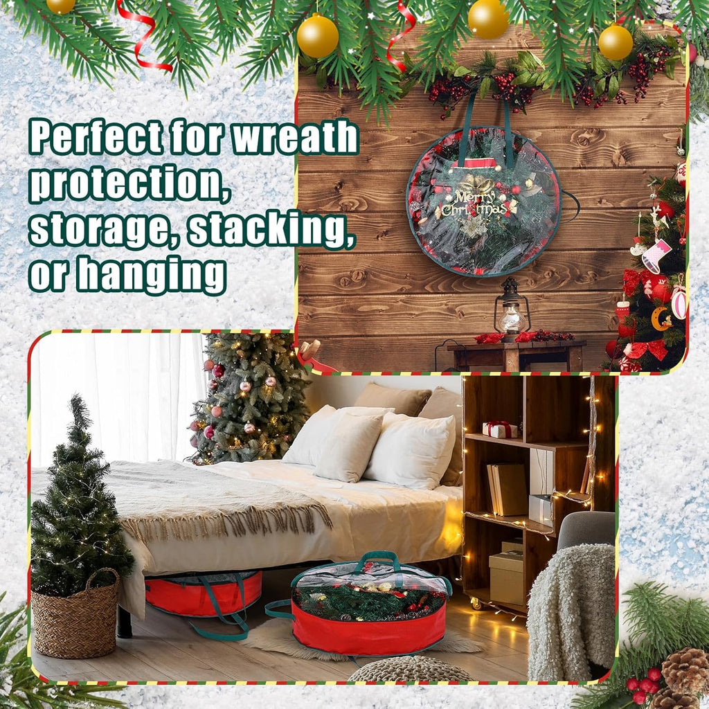 Shappy Wreath Storage Bag - 8 Pcs Clear Box with Window & Handle for Holiday Decor | Red