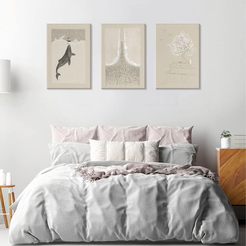 3Pcs Framed Modern Christian Canvas Wall Art Pictures Bible Verse Posters Prints Jonah and Whale Parable the Mustard Seed Moses Parting the Red Sea Scripture Wall Decoration for Bedroom 16x24in