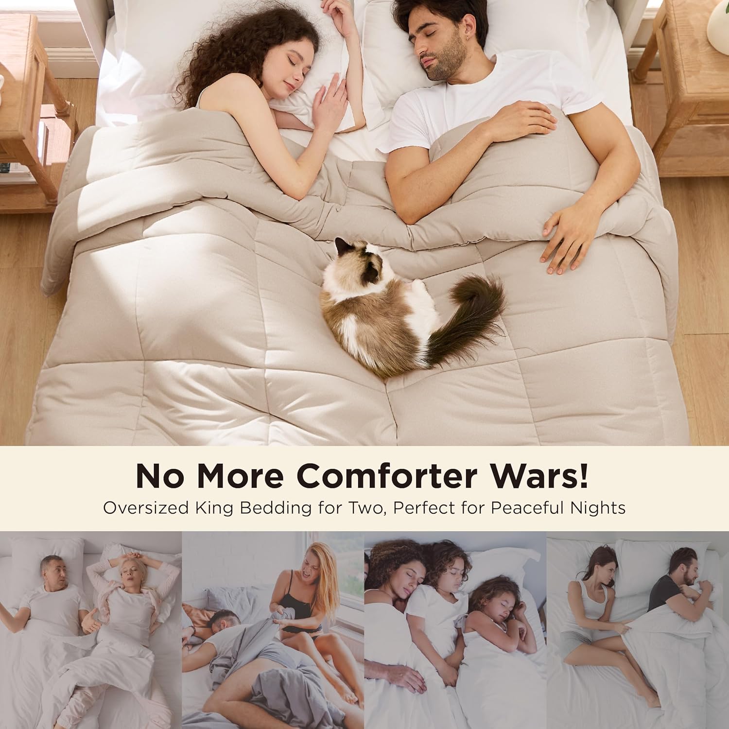 Bedsure Comforter Duvet Insert - Quilted Down Alternative Bedding, Cal King Size, All Season, Beige | 130x120 Inches