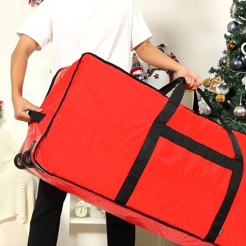 HOMEST Christmas Tree Storage Bag - Zippered Design with Wheels for 7.5-9 ft Artificial Trees - Red