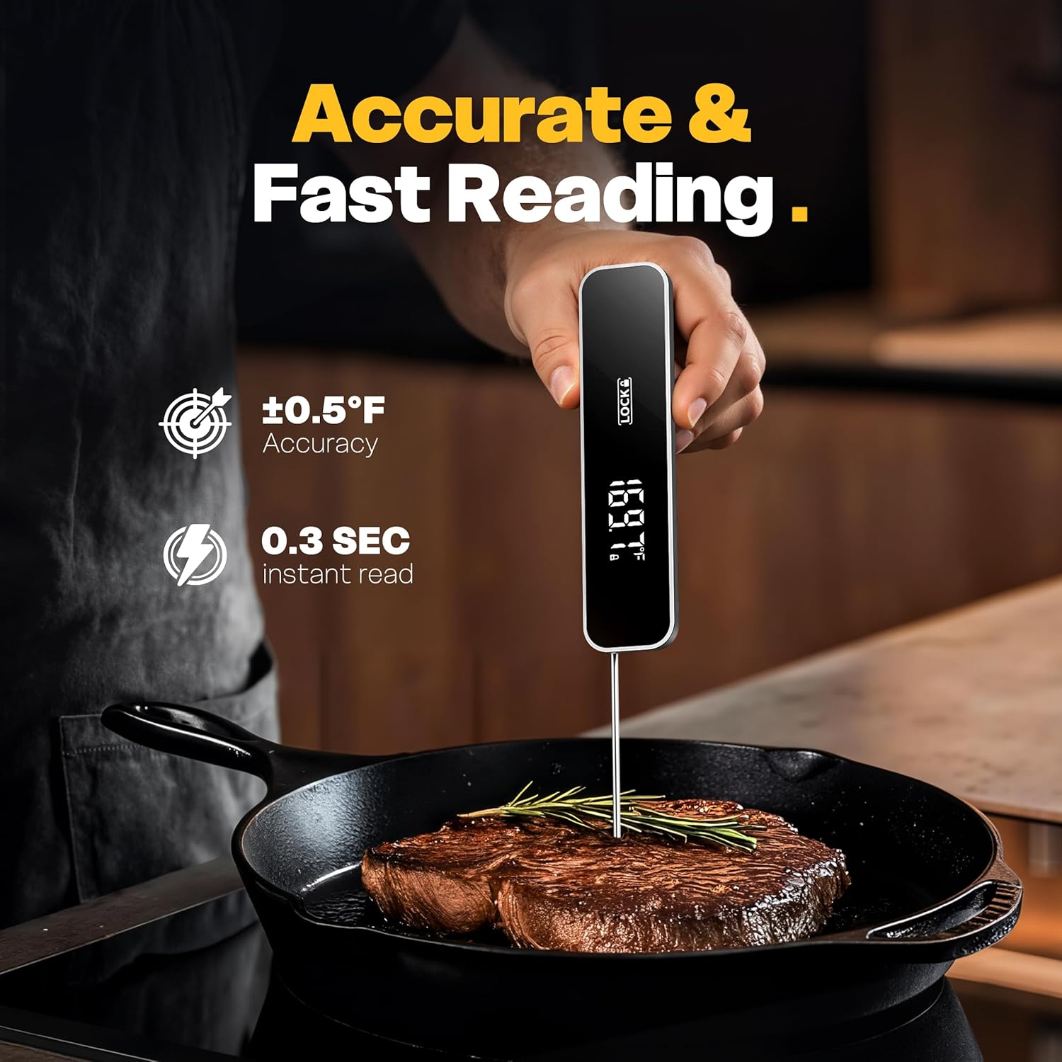 Skiennix 0.3S Professional Instant Read Meat Thermometer - Digital Cooking & BBQ Thermometer | Essential Kitchen Gadget in Grey